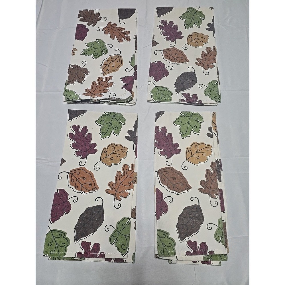 Ritz Cotton Set Of 4 Tea‎ Hand Kitchen Bathroom Towels Leaves Fall H3251